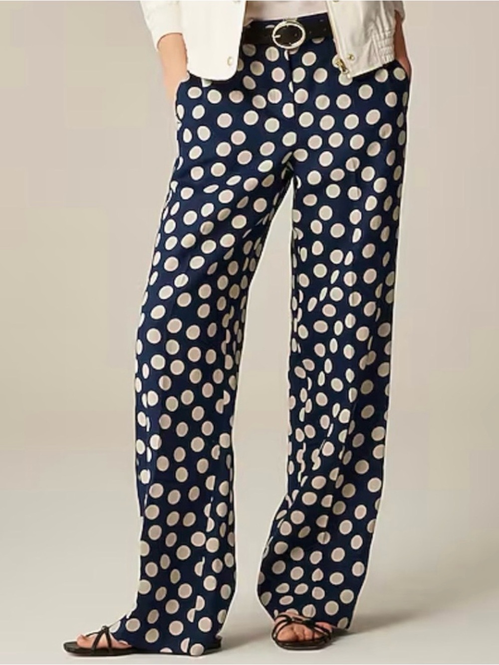 J. Crew Navy and Cream Polka Dot Wide-Leg Pants